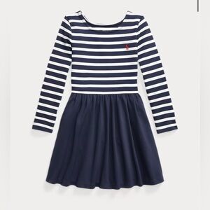 Polo by Ralph Lauren Blue and White Pleated Fit and Flare Dress